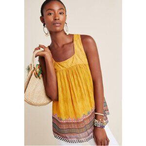 Anthropologie Tanvi Kedia "Mila" Mustard Yellow Sleeveless Swing Tank